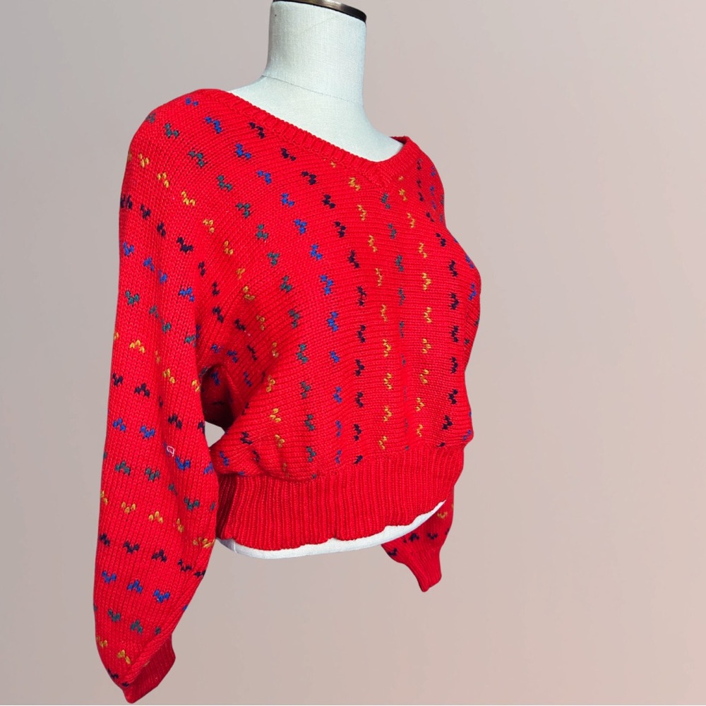 VINTAGE 80s Red Knit Dolman Sweater - Picture 2 of 5
